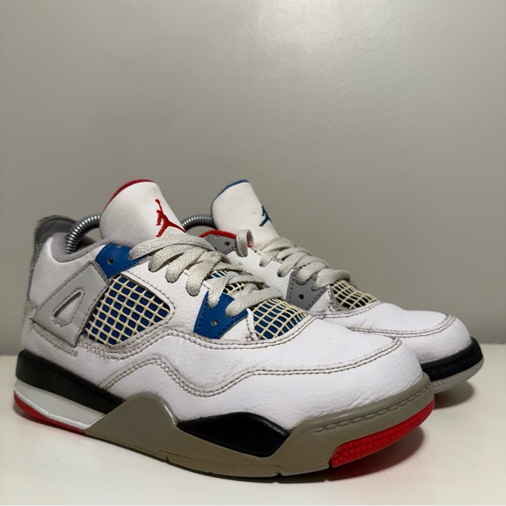 Nike Air Jordan 4 Retro PS 'What The 4' Youth Size 1Y White Blue Red Athletic